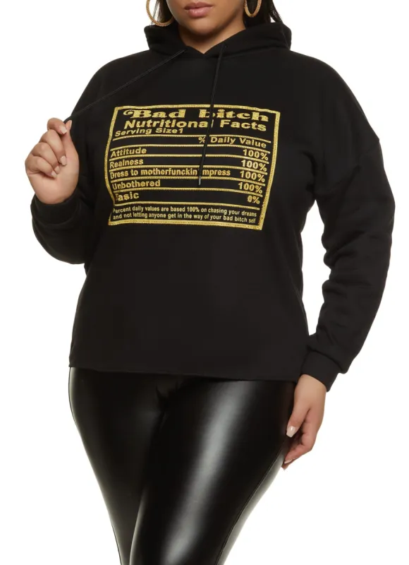 Plus Size Rhinestone Nutritional Facts Hoodie sold by Rainbow