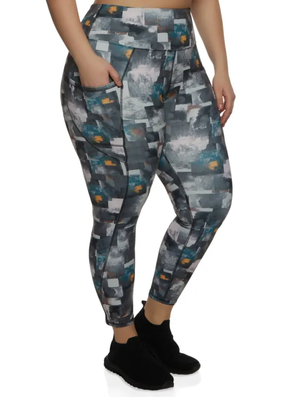 Plus Size Printed Pocket Leggings sold by Rainbow