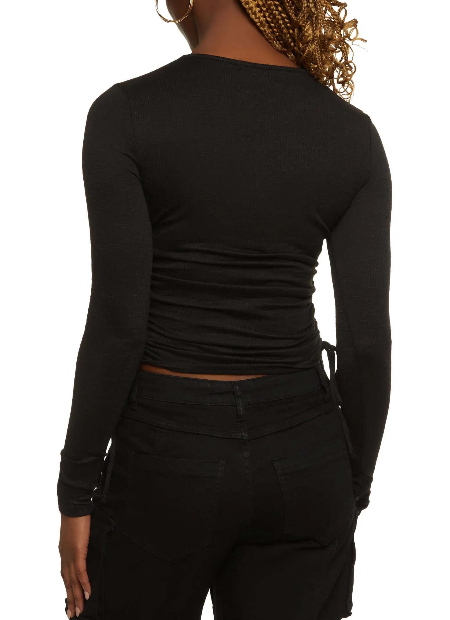 Rib Knit Drawstring Long Sleeve Tee sold by Rainbow product image thumbnail 2