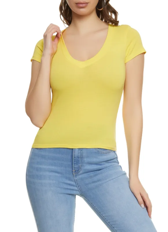 Solid V Neck Short Sleeve Tee sold by Rainbow