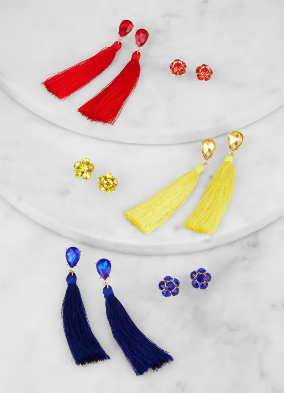 Assorted Rhinestone Tassle and Stud Earrings Set of 6 sold by Rainbow