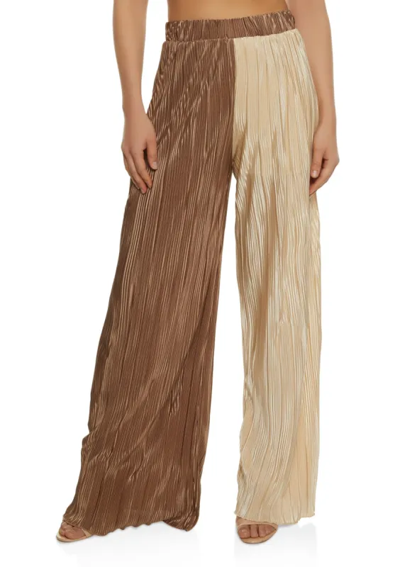 Color Block Plisse Palazzo Pants sold by Rainbow