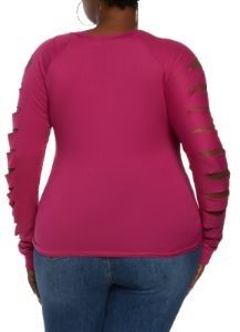 Plus Size Laser Cut Sleeve Ruched Top sold by Rainbow