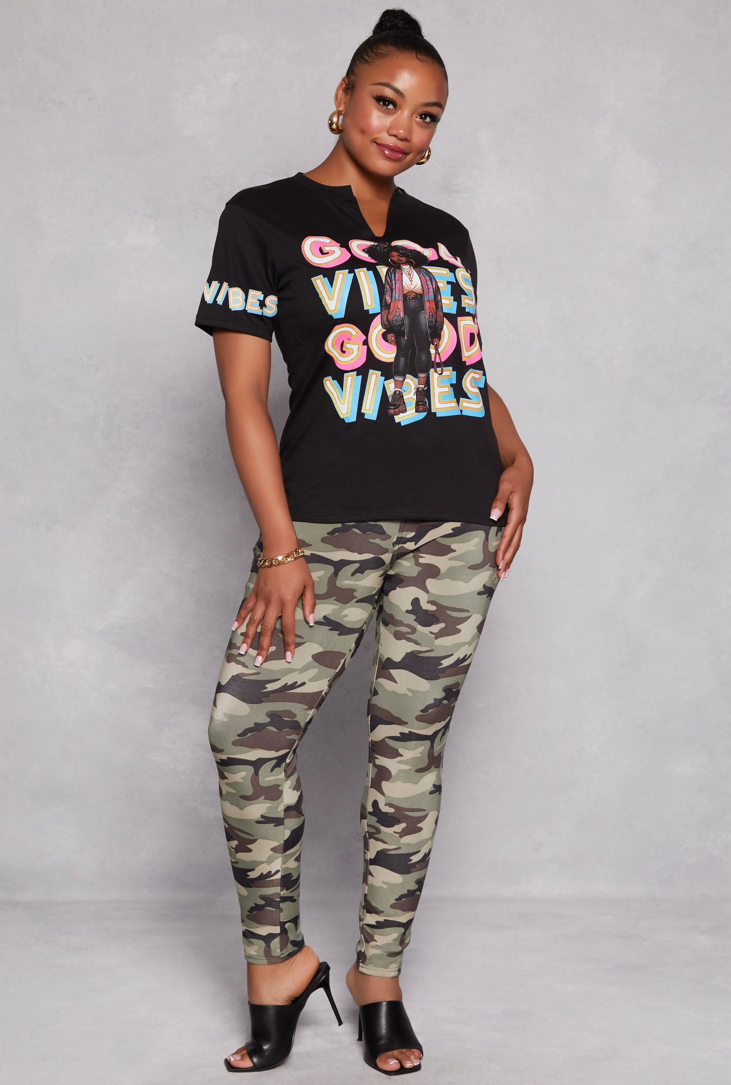 Plus Size Good Vibes Graphic Notch Neck Tee sold by Rainbow product image thumbnail 2