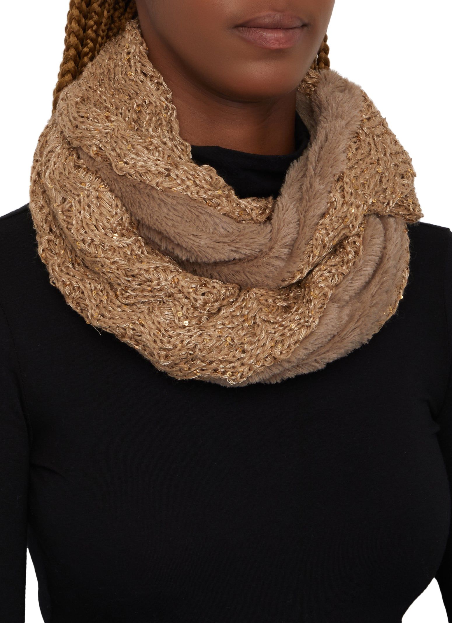Faux Fur Lined Sequin Infinity Scarf sold by Rainbow