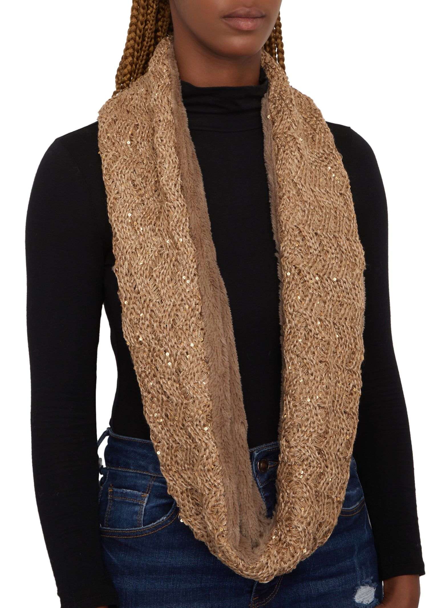 Faux Fur Lined Sequin Infinity Scarf sold by Rainbow product image thumbnail 2