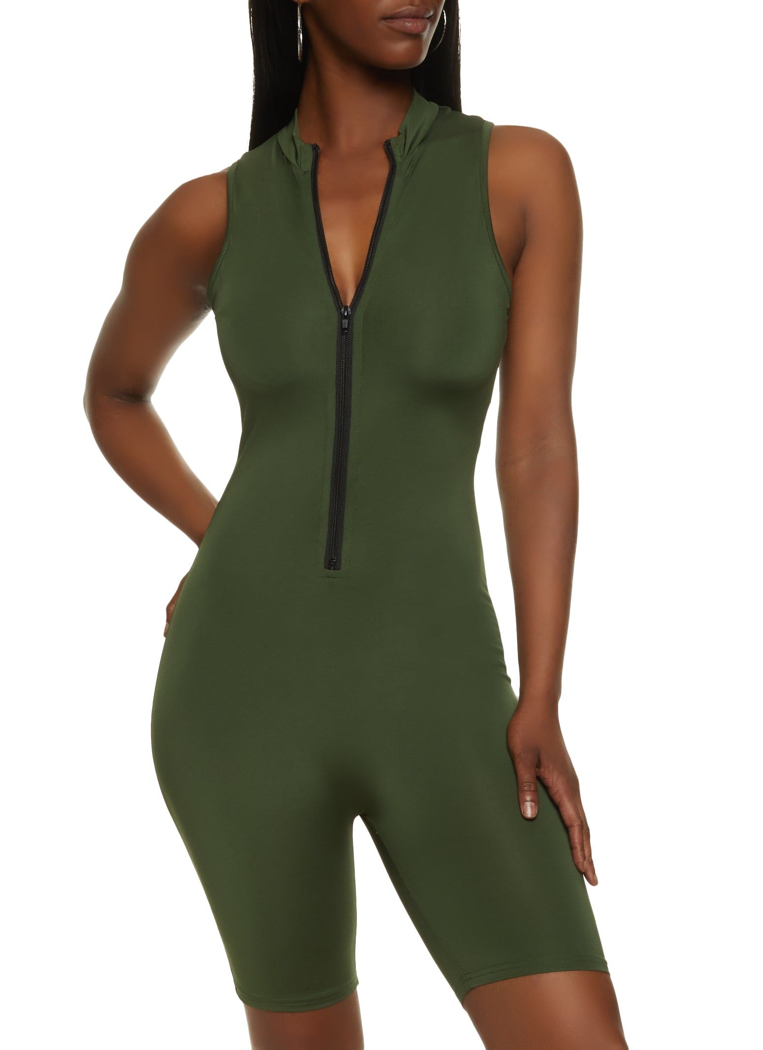 Zip Front Mock Neck Biker Romper sold by Rainbow