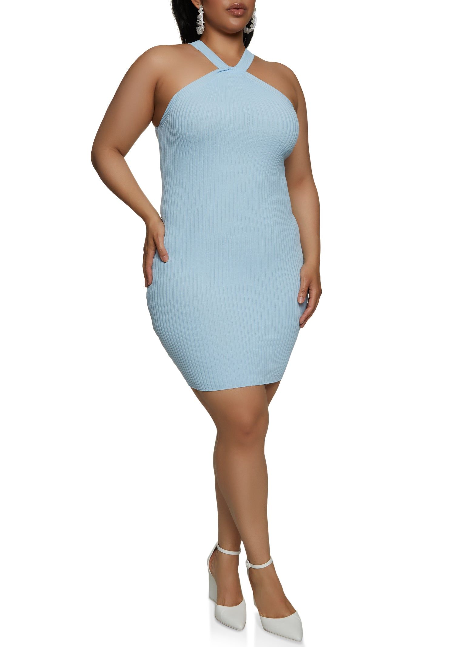 Plus Size Ribbed Knit Twist Front Halter Dress sold by Rainbow product image thumbnail 2