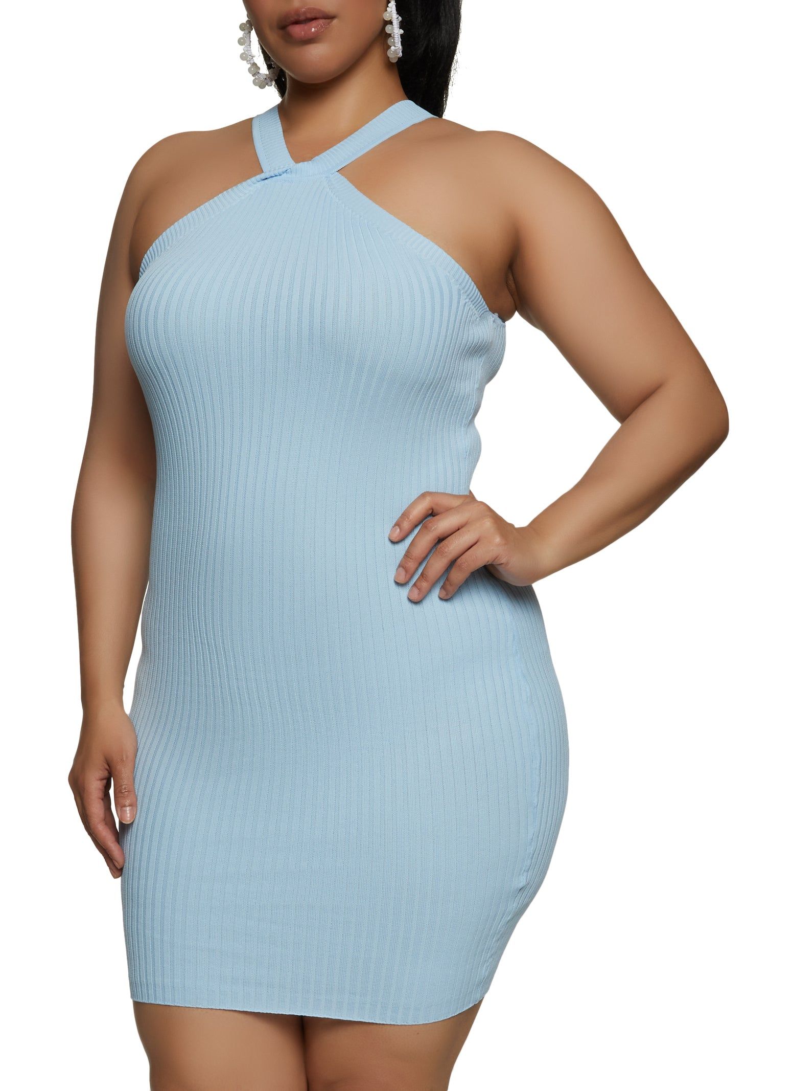 Plus Size Ribbed Knit Twist Front Halter Dress sold by Rainbow