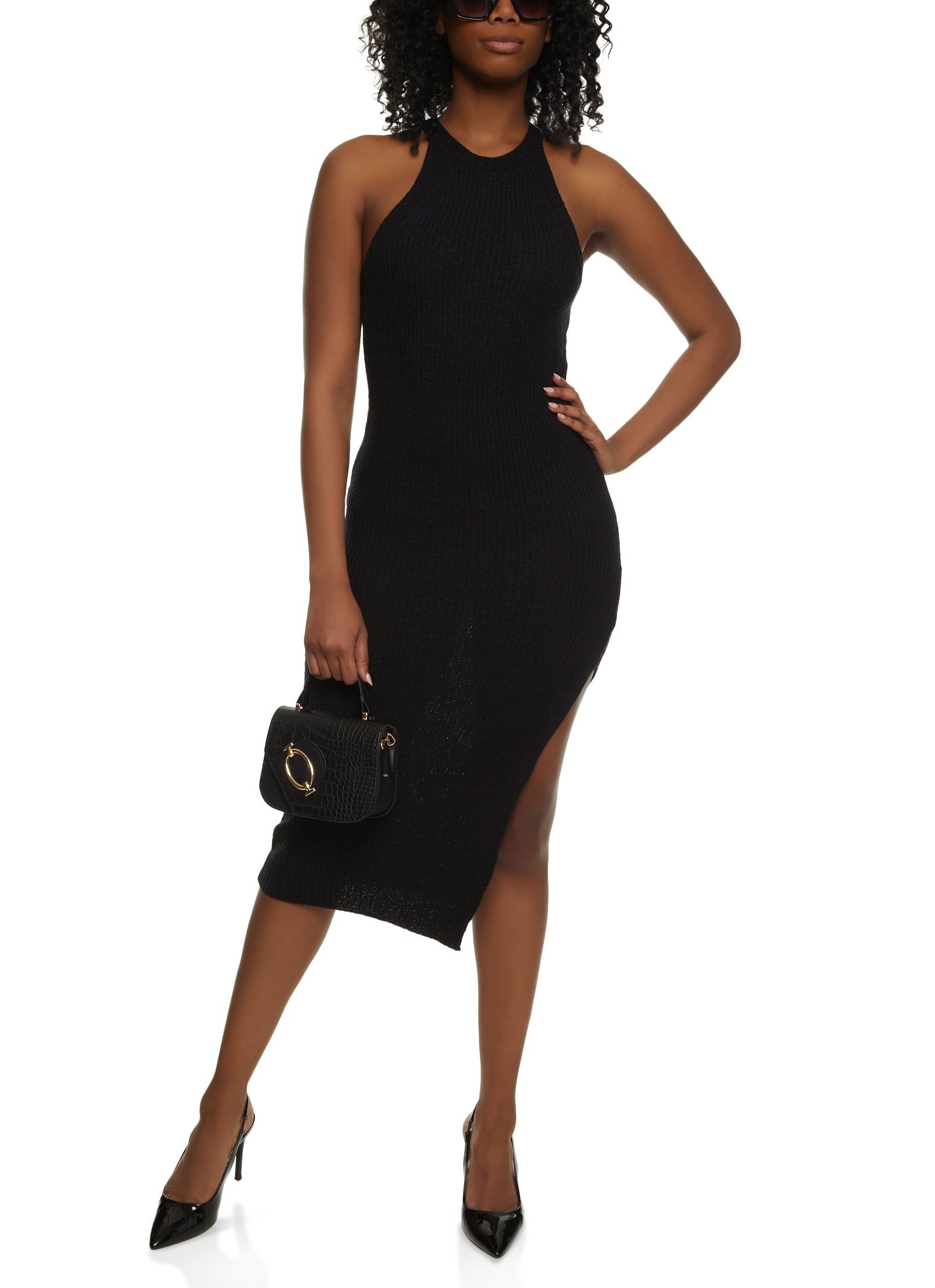 Sleeveless Side Slit High Neck Midi Dress sold by Rainbow product image thumbnail 2