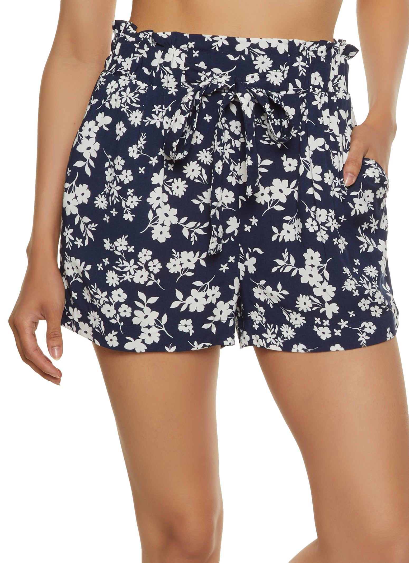 Floral Print Paper Bag Waist Shorts sold by Rainbow