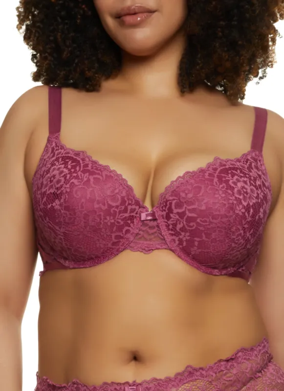 Plus Size Flower Lace Plunge Bra sold by Rainbow
