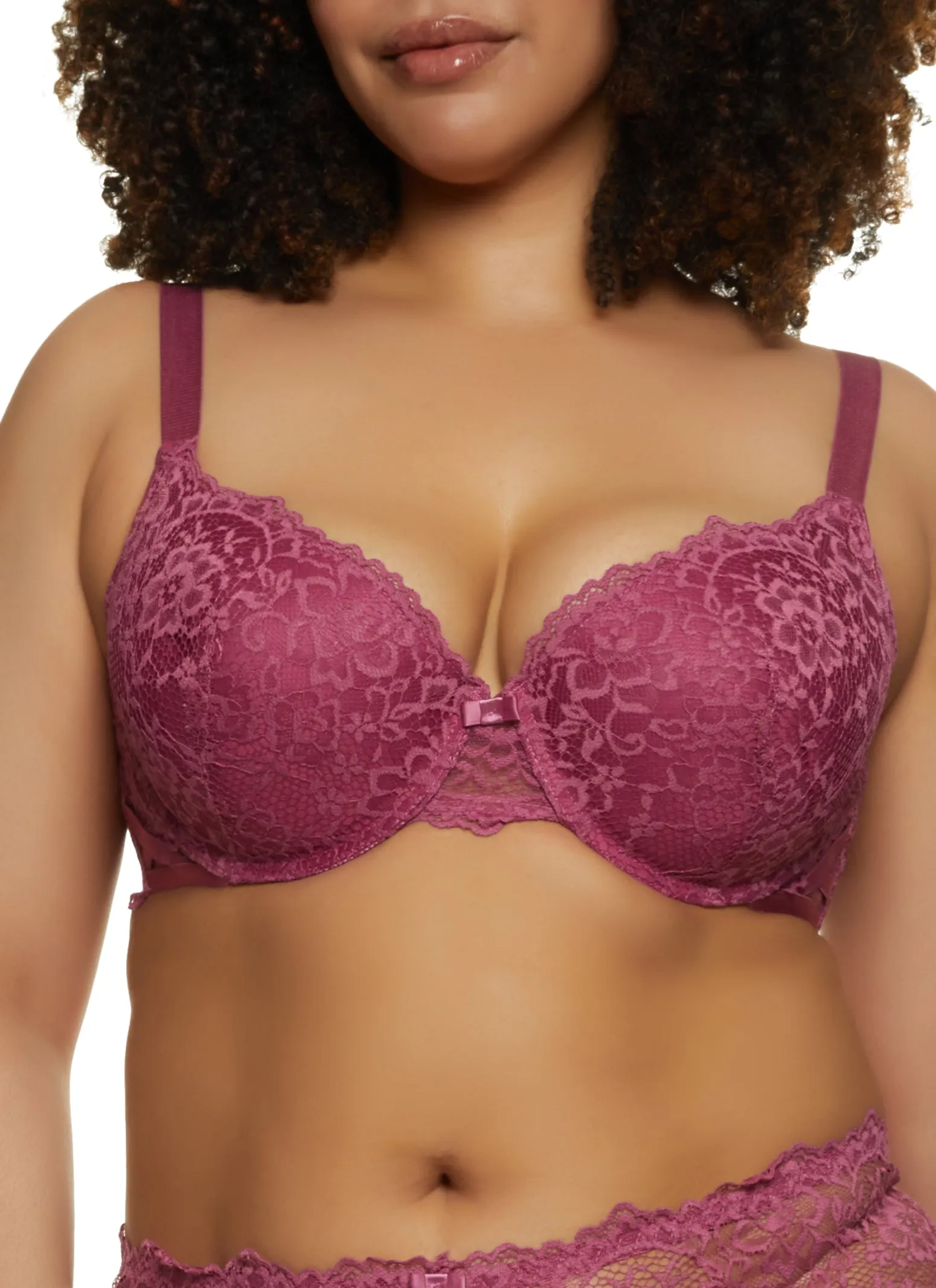 Plus Size Flower Lace Plunge Bra sold by Rainbow