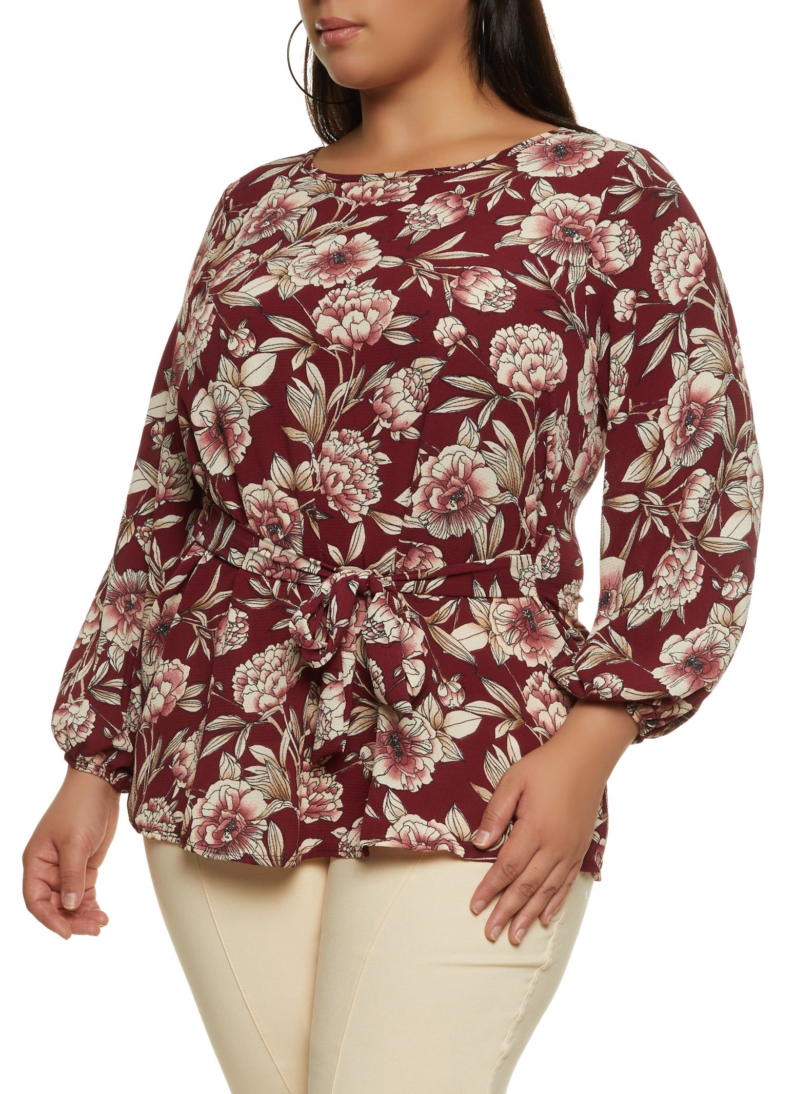 Plus Size Floral Tie Front Blouse sold by Rainbow