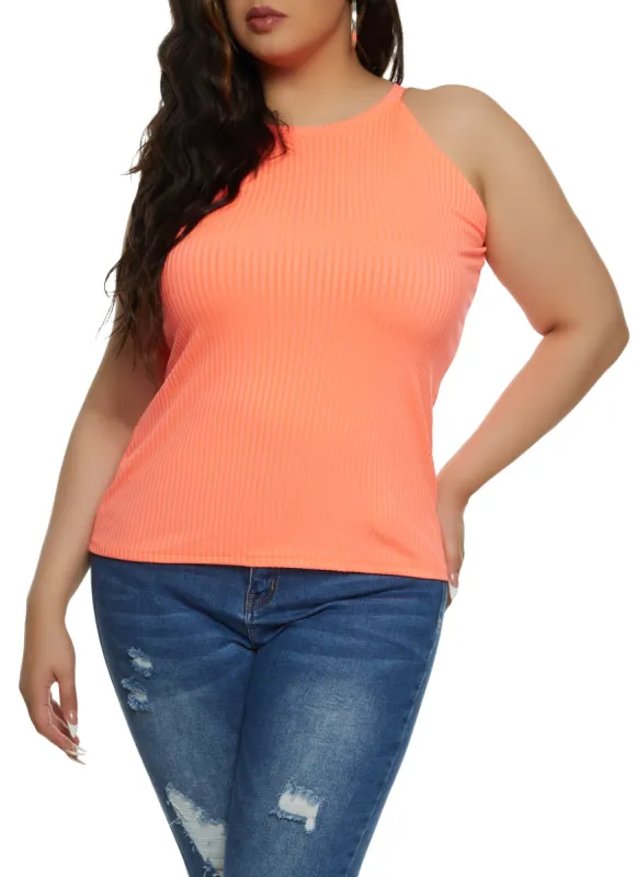 Plus Size Ribbed High Neck Tank Top sold by Rainbow