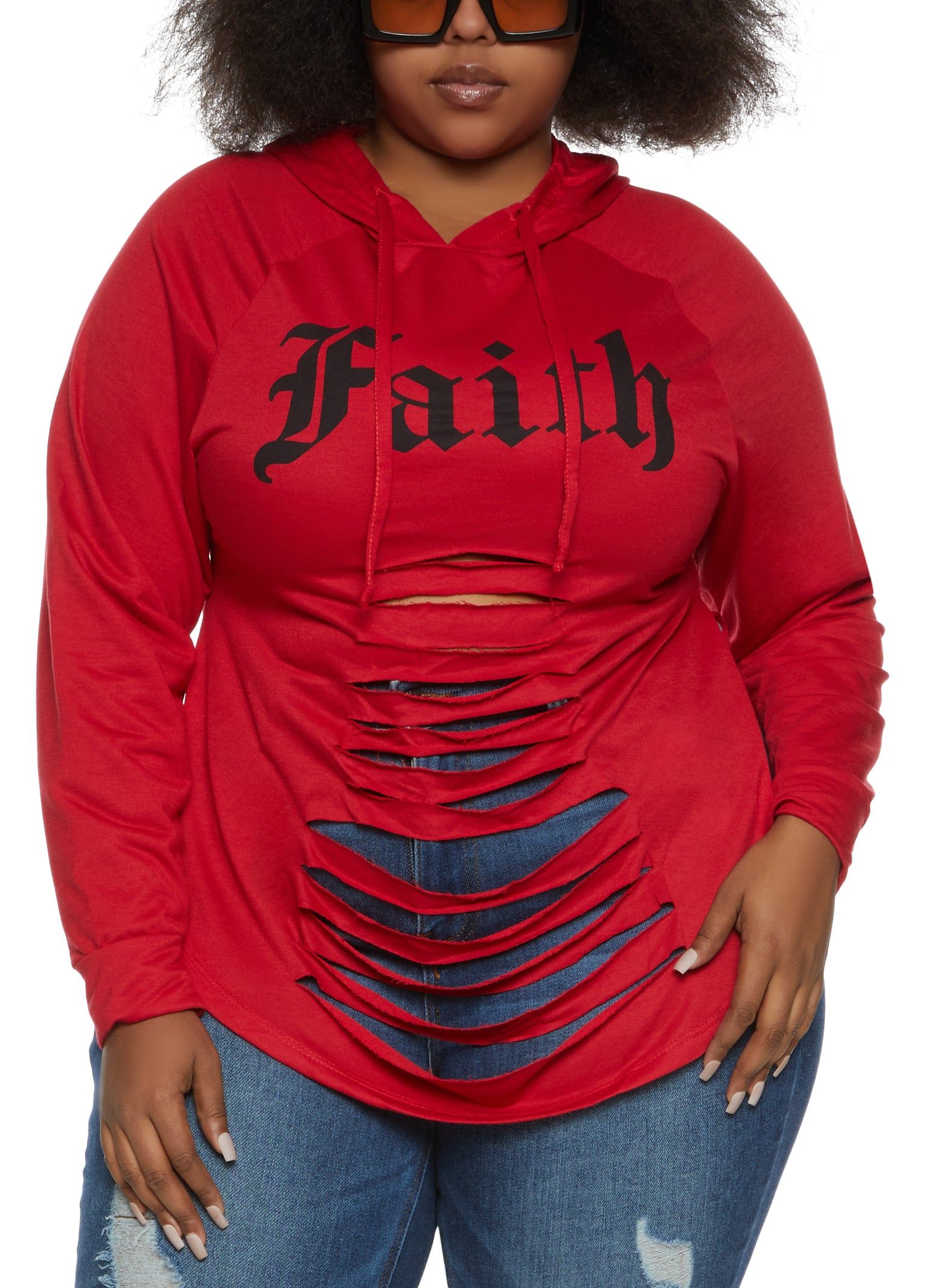 Plus Size Faith Laser Cut Hooded Sweatshirt sold by Rainbow