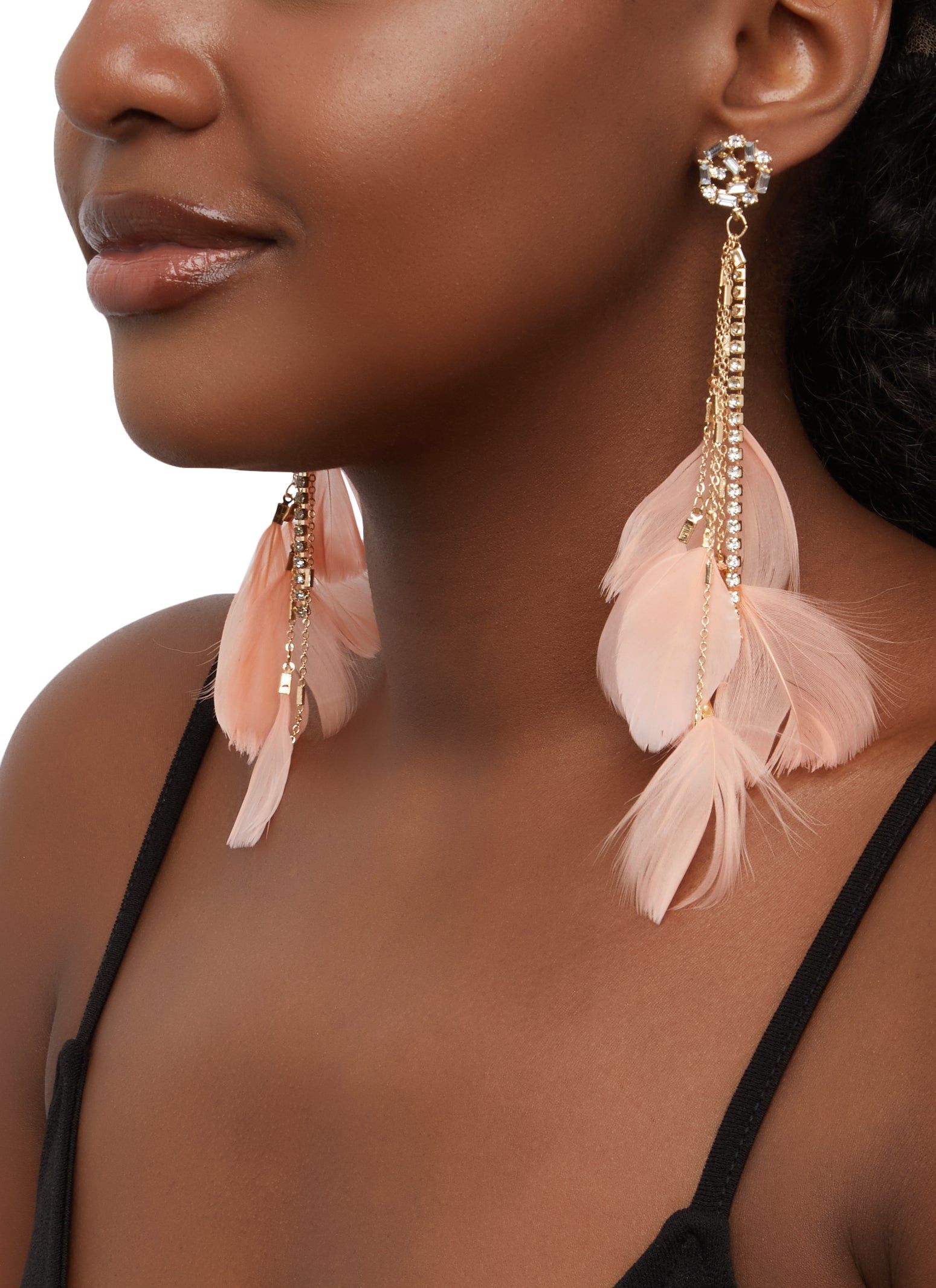 Rhinestone Feather Drop Earrings sold by Rainbow