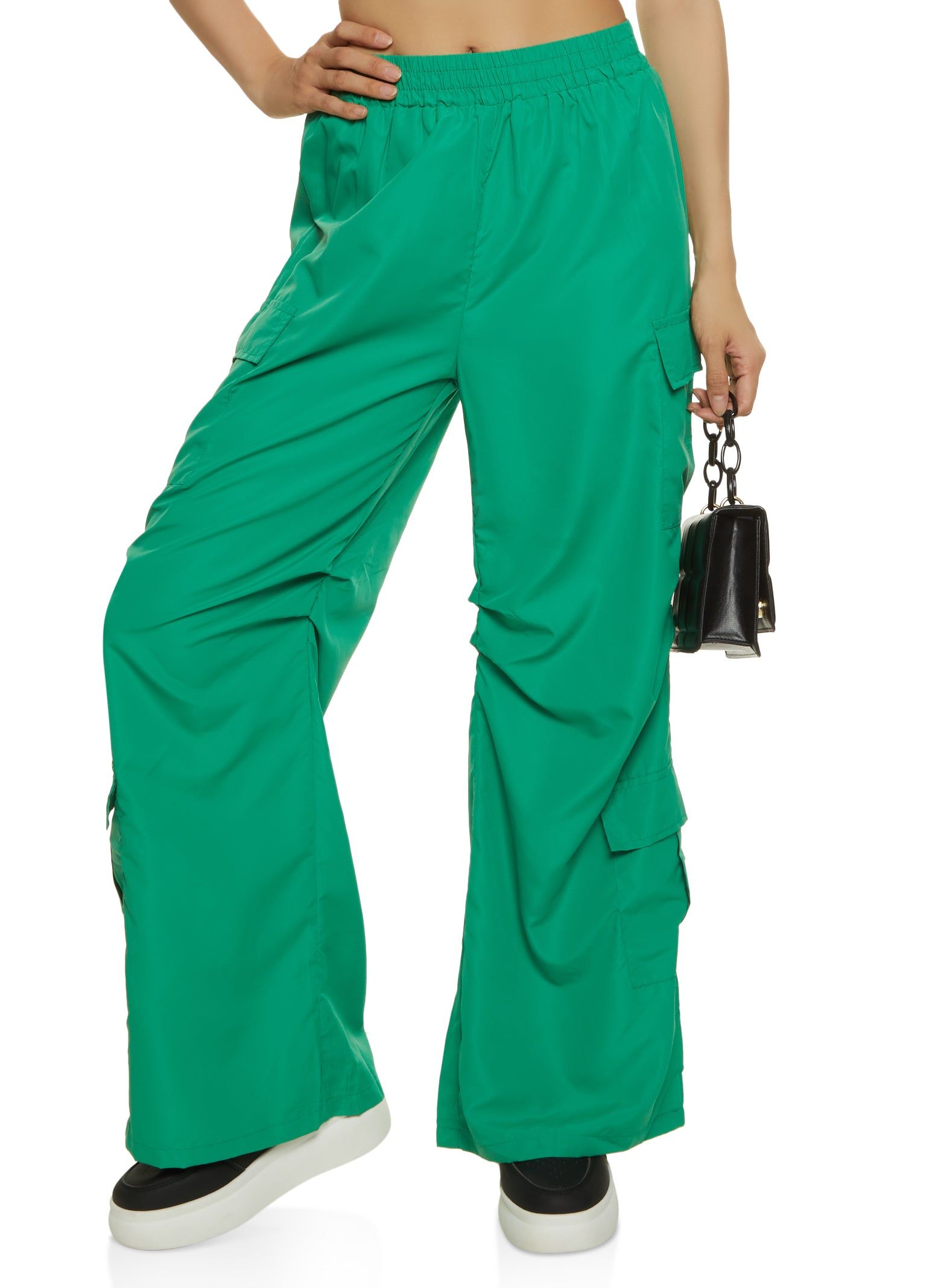 High Waist Ruched Detail Cargo Parachute Pants sold by Rainbow