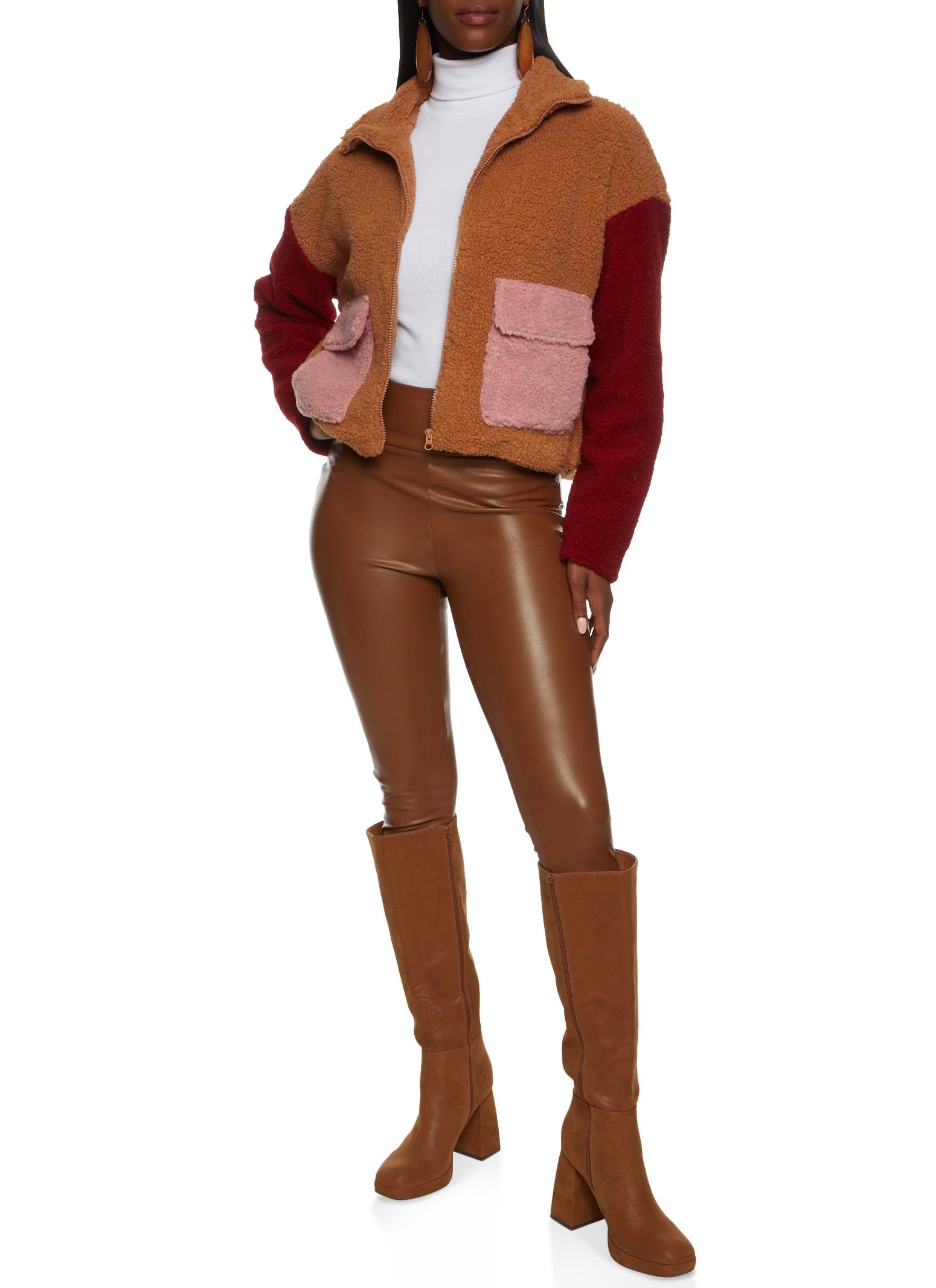 Sherpa Color Block Zip Front Teddy Jacket sold by Rainbow product image thumbnail 2