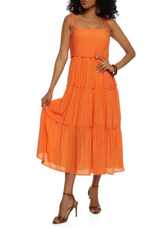 Tie Strap Tiered Midi Dress sold by Rainbow