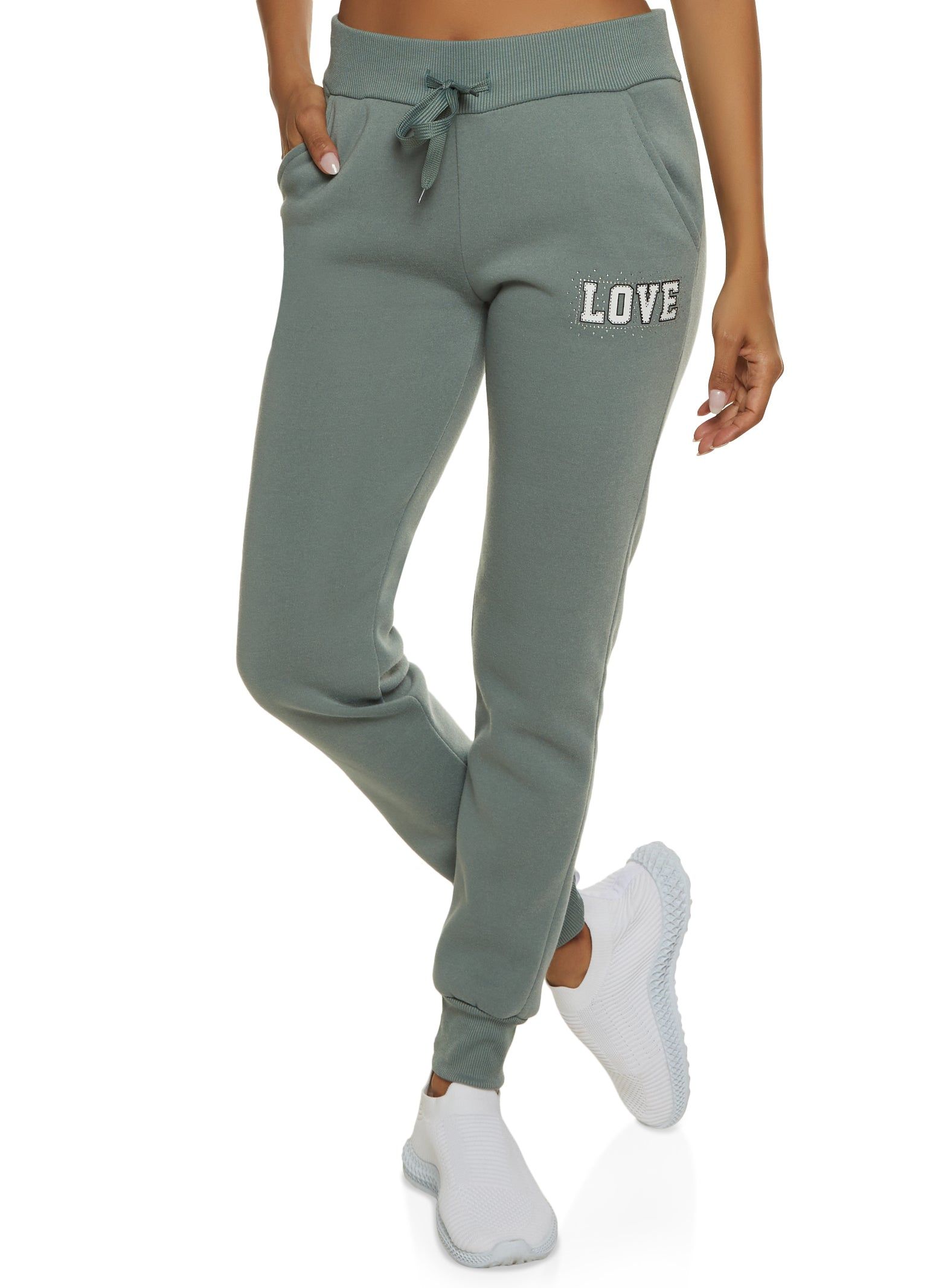 Love Rhinestone Graphic Drawstring Joggers sold by Rainbow