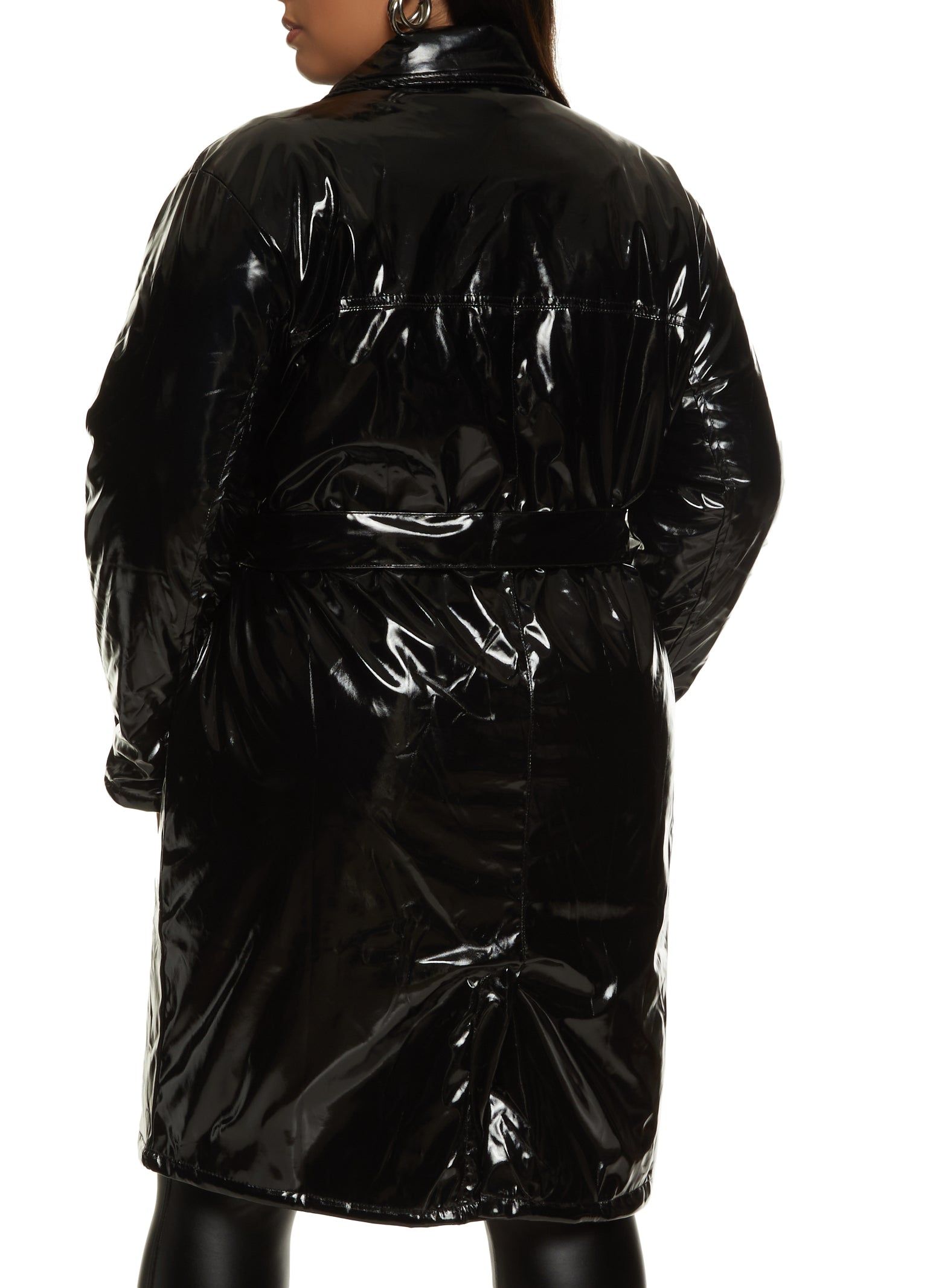 Plus Size Faux Patent Leather Belted Puffer Trench Coat sold by Rainbow product image thumbnail 3