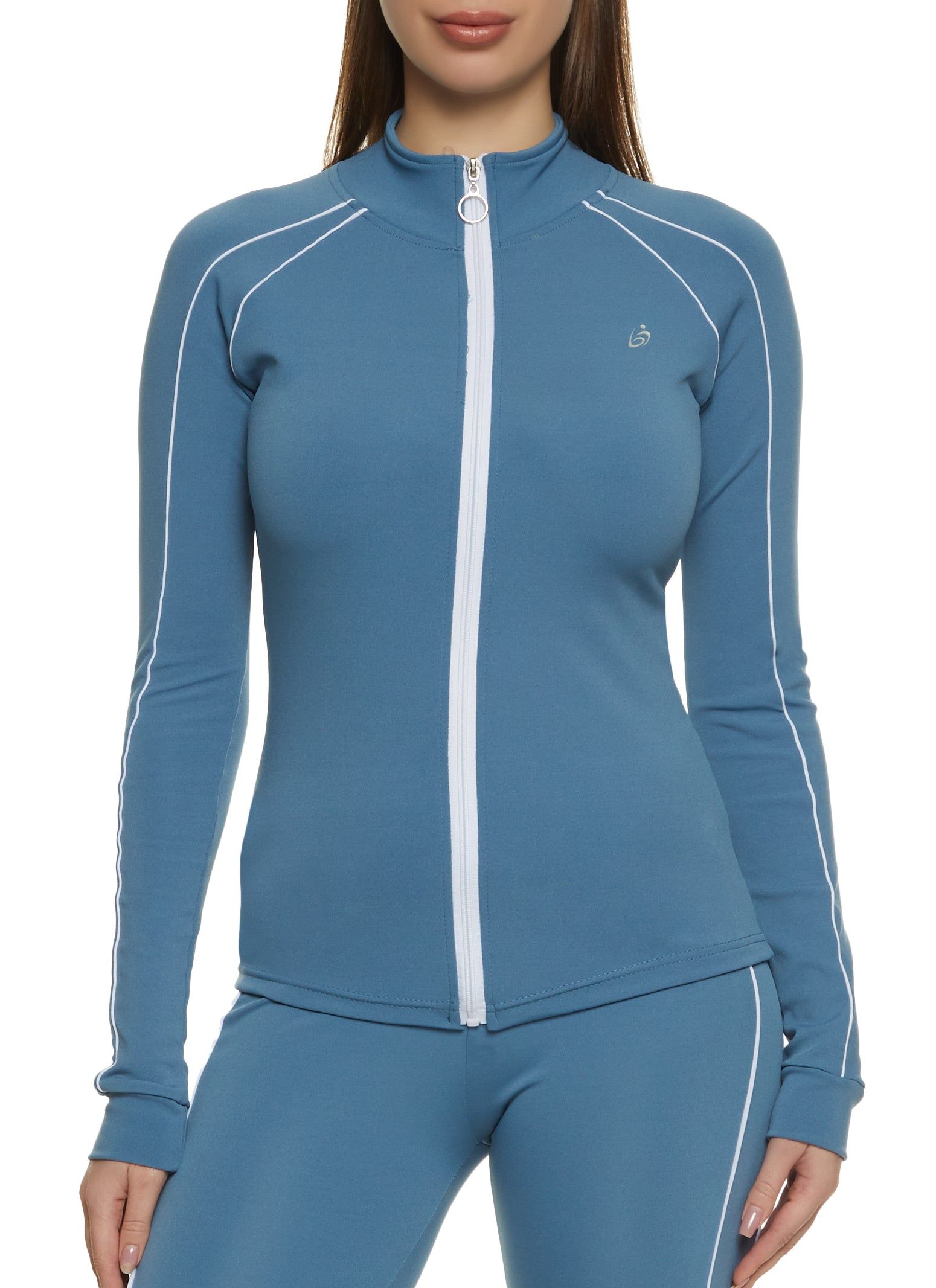 Mock Neck Contrast Piping Track Jacket sold by Rainbow