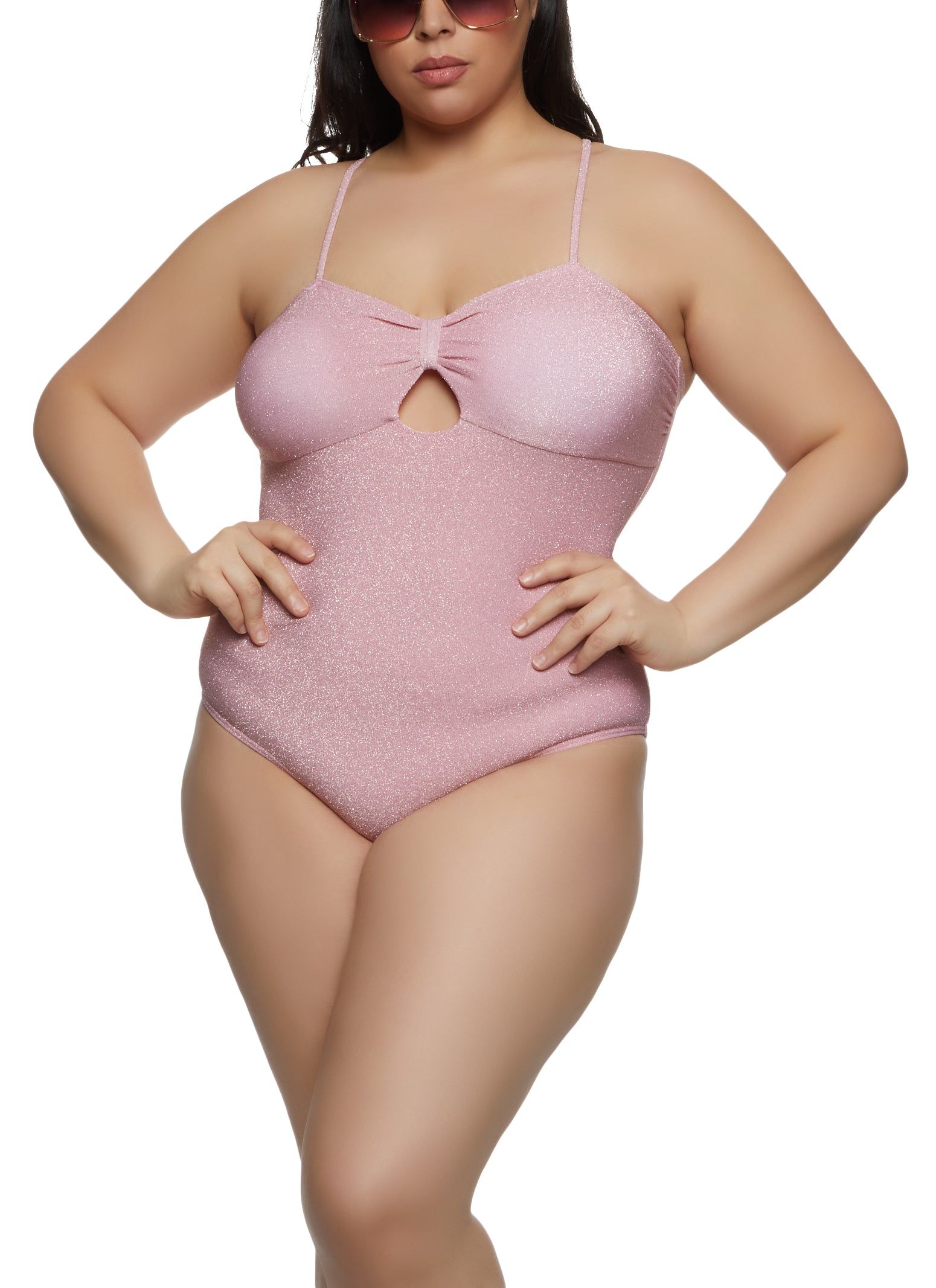 Plus Size Lurex Cut Out One Piece Swimsuit sold by Rainbow