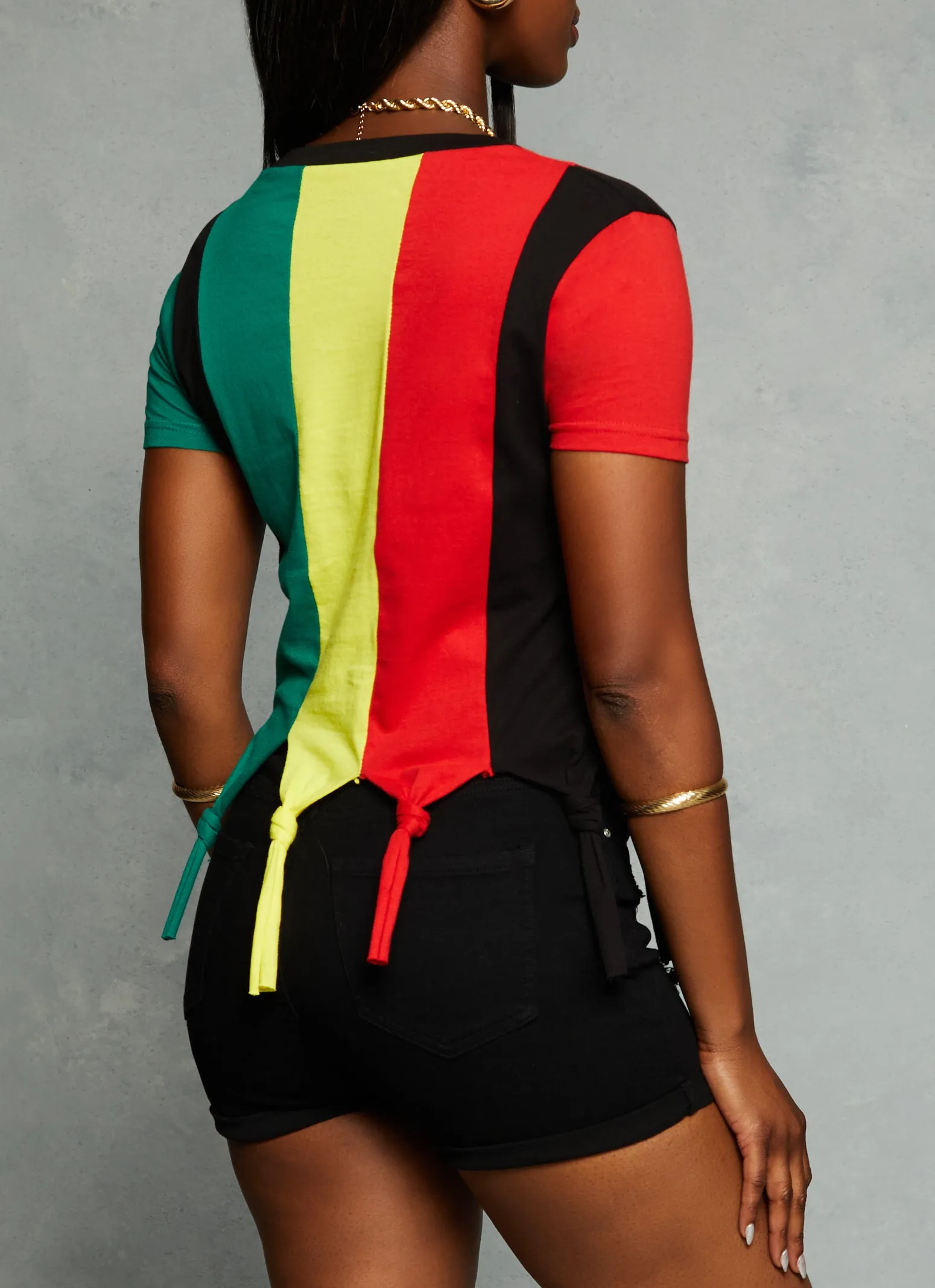 Color Blocked Knotted Fringe Tee sold by Rainbow product image thumbnail 3