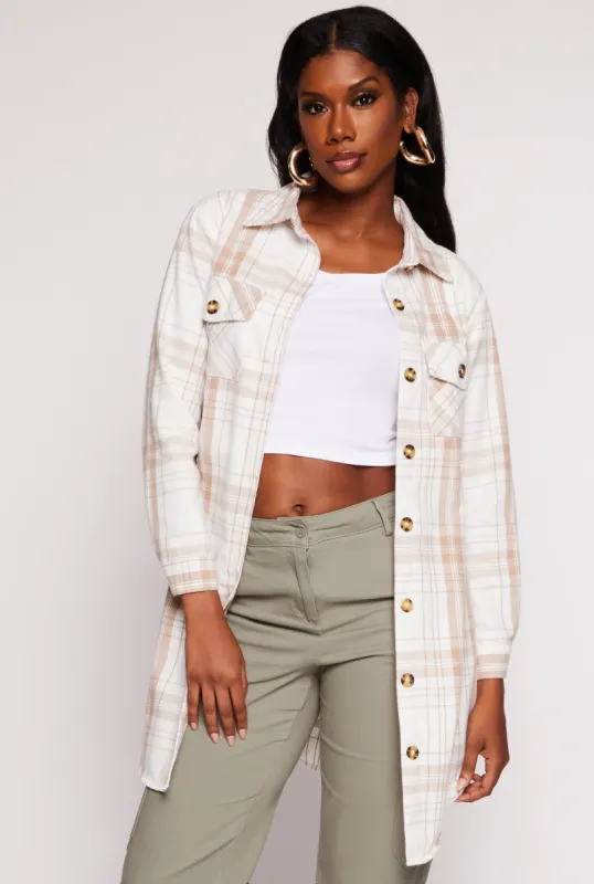 Plaid Flannel Button Front Shacket sold by Rainbow