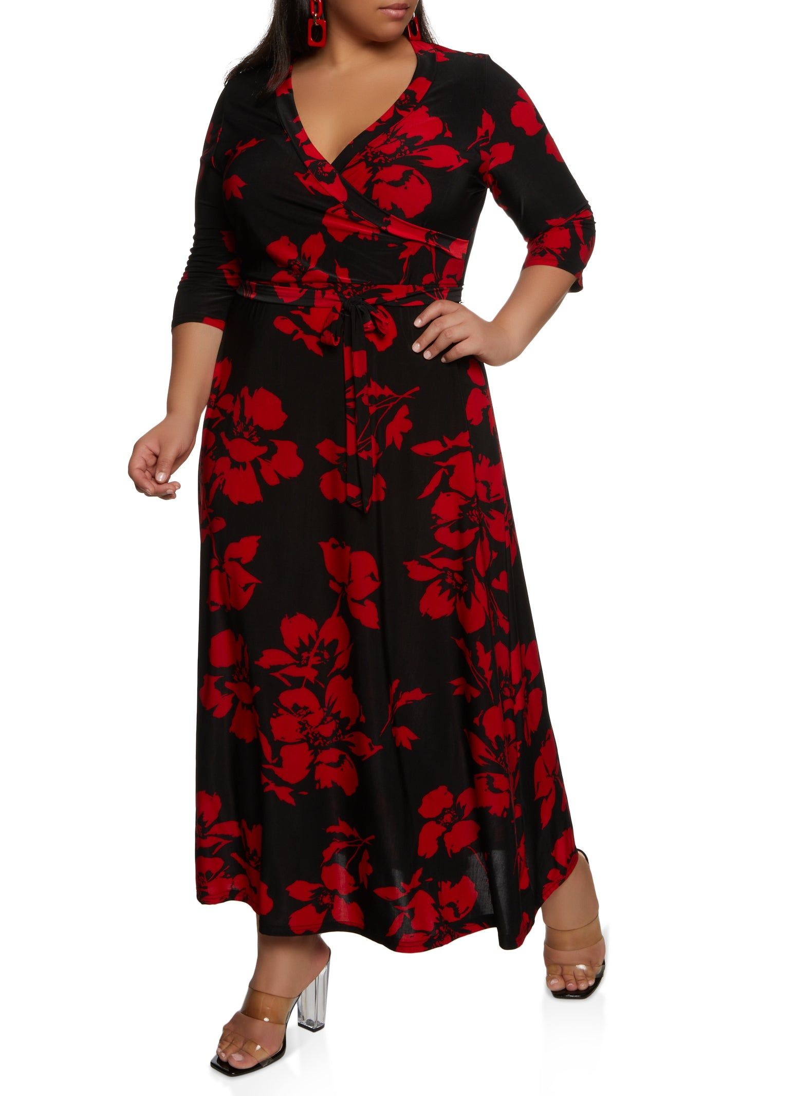 Plus Size Floral Print Faux Wrap Maxi Dress sold by Rainbow