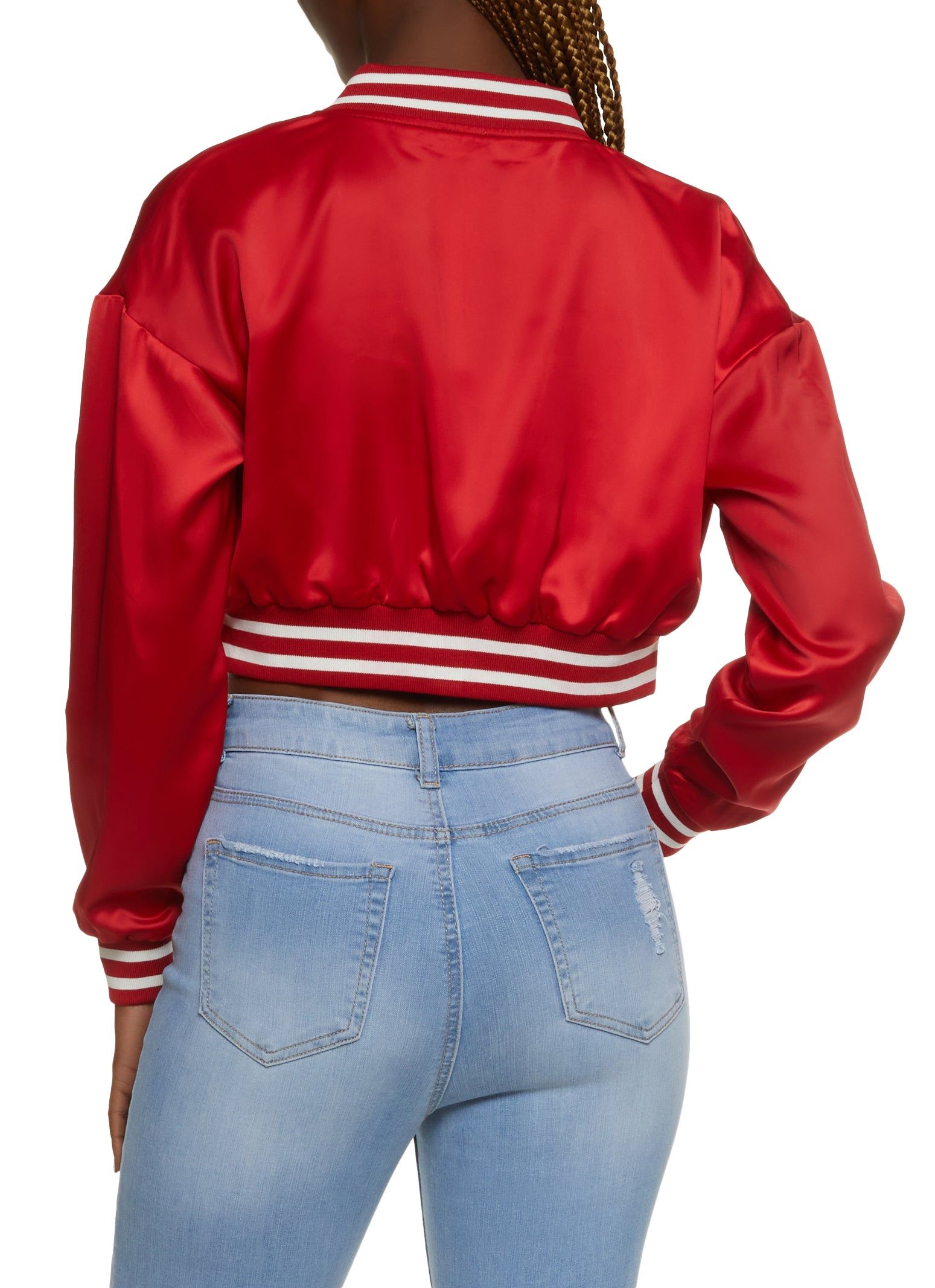 Satin Daisy Patch Cropped Varsity Jacket sold by Rainbow product image thumbnail 2