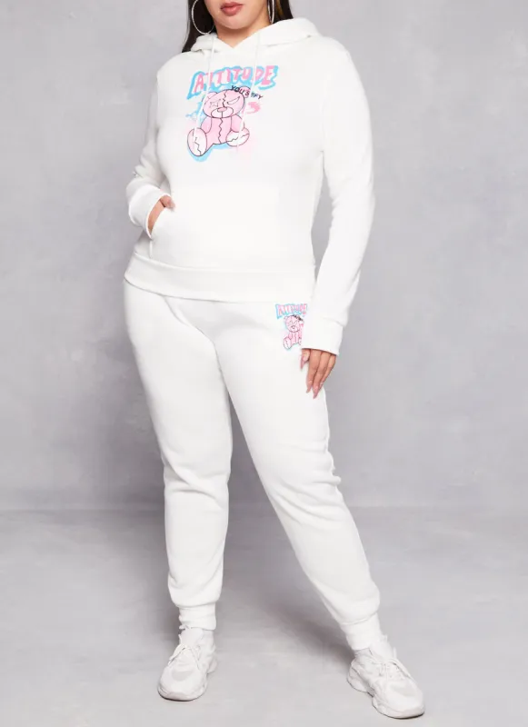 Plus Size Attitude Bear Graphic Joggers sold by Rainbow