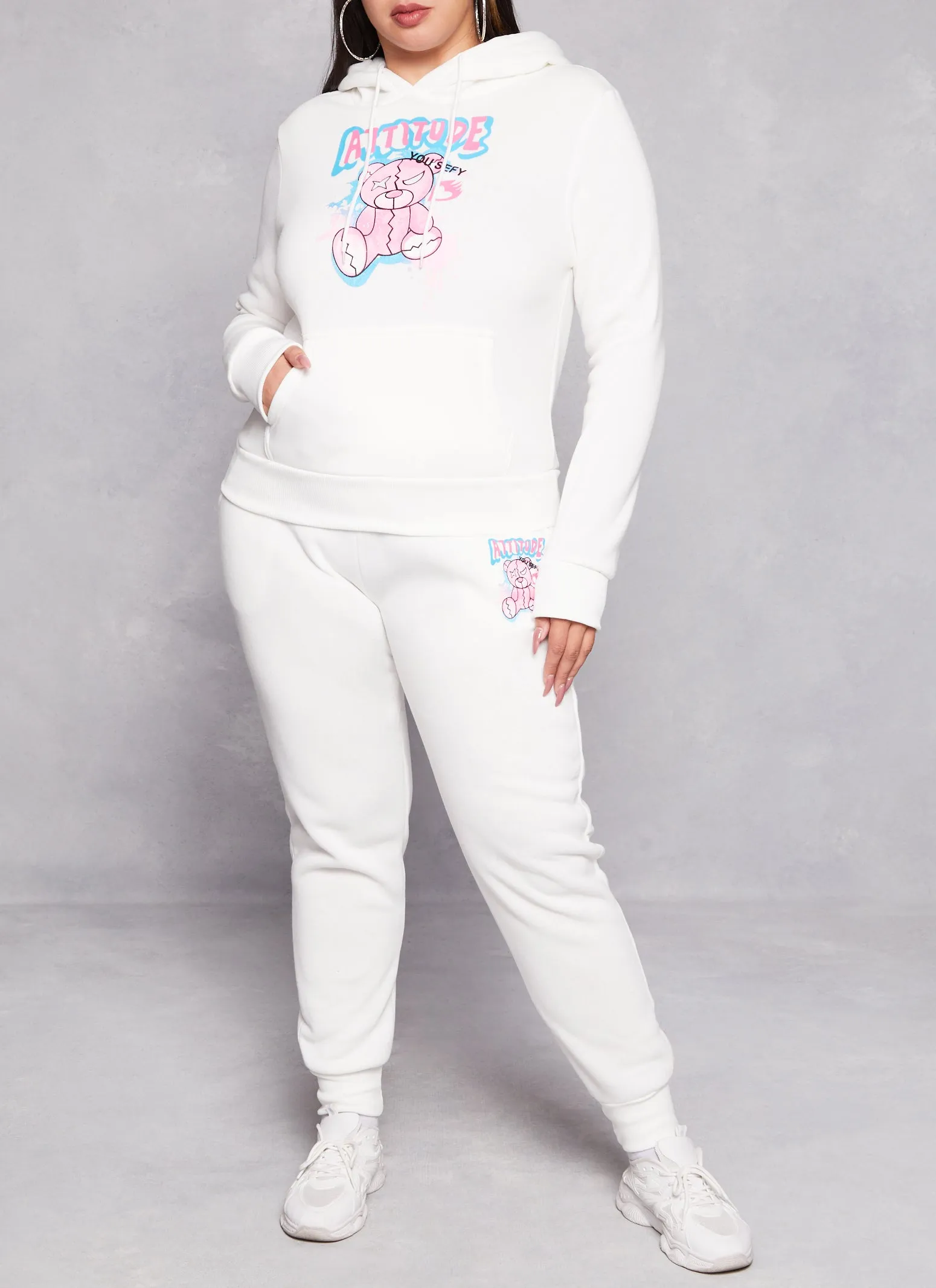 Plus Size Attitude Bear Graphic Joggers sold by Rainbow