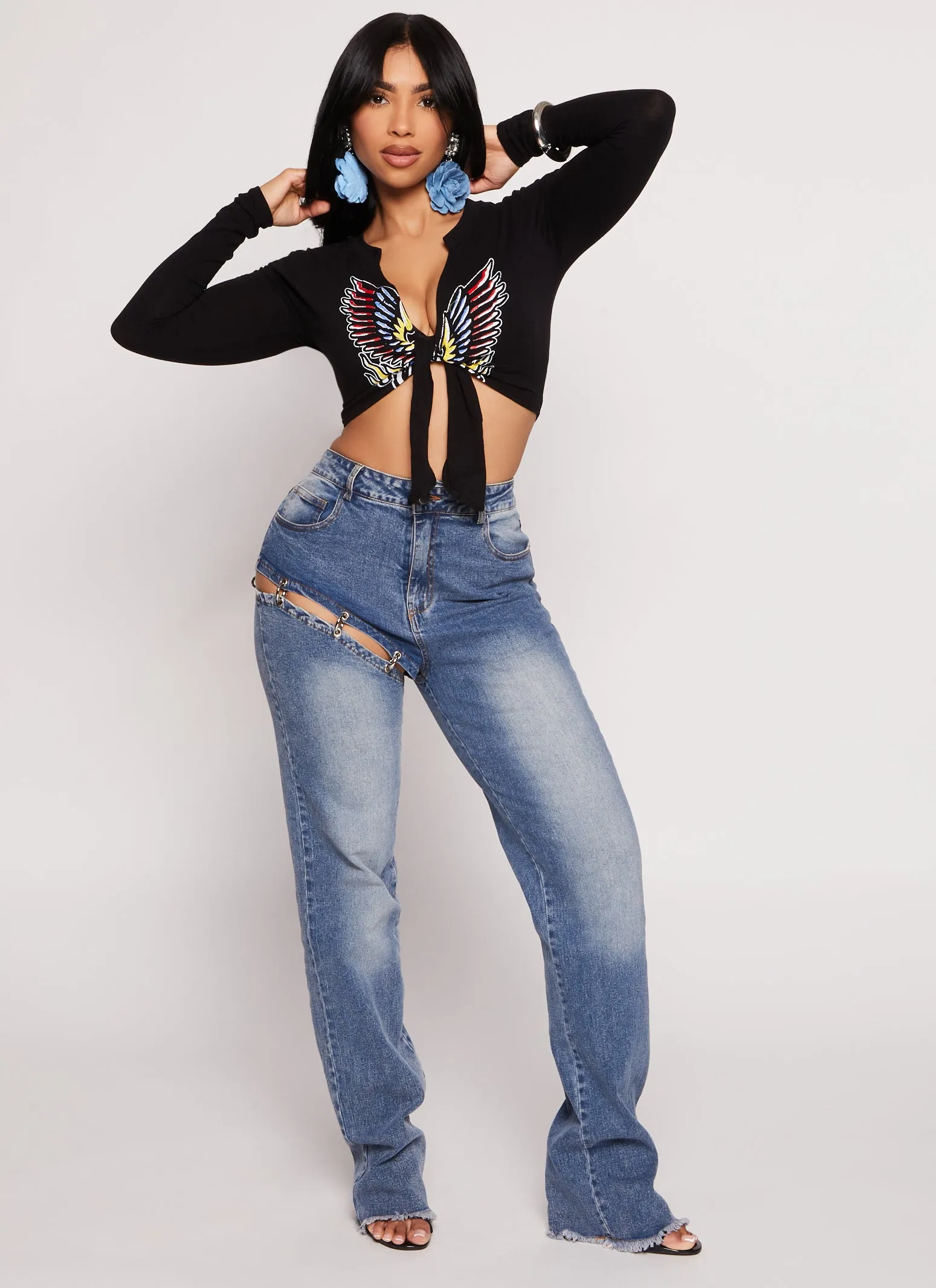 Wings Tie Front Graphic Crop Top sold by Rainbow product image thumbnail 2