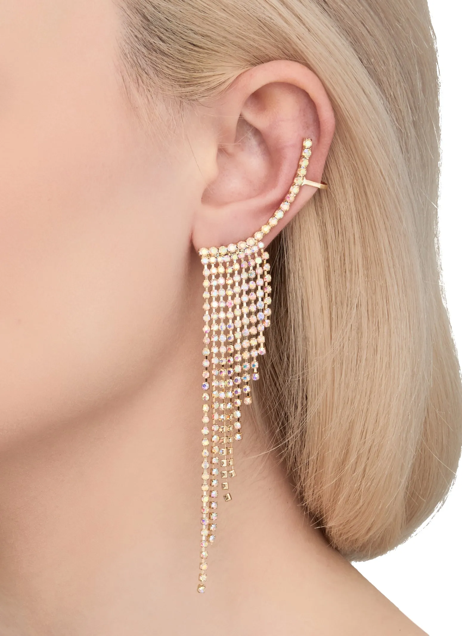 Rhinestone Tassel Ear Climber Earrings sold by Rainbow