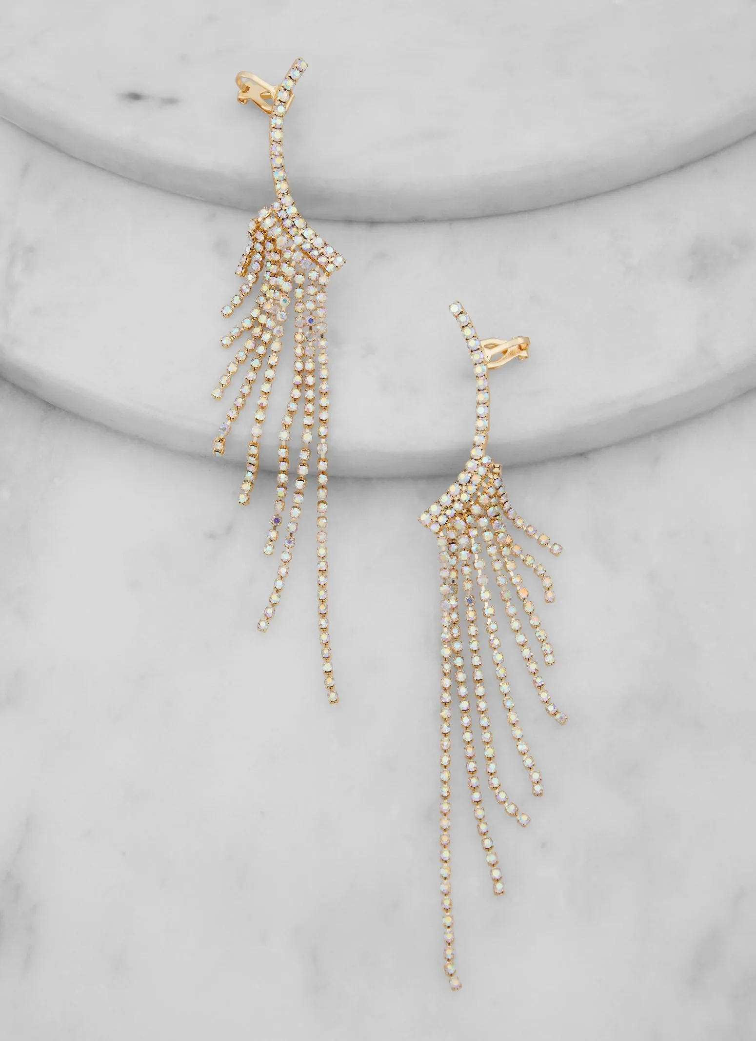 Rhinestone Tassel Ear Climber Earrings sold by Rainbow product image thumbnail 2