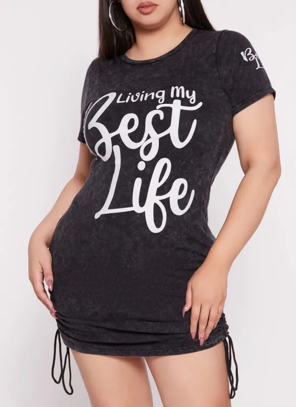 Plus Size Living My Best Life Acid Wash T Shirt Dress sold by Rainbow