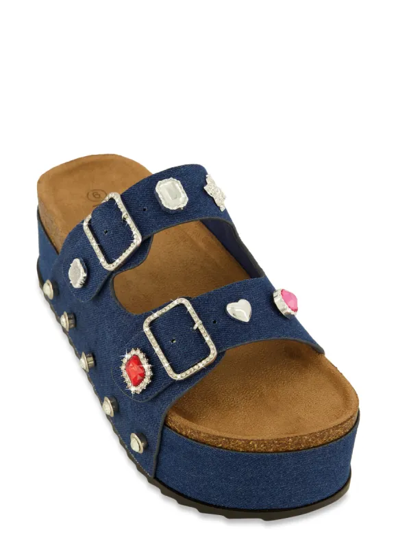 Charm Pendant Cork Detail Platform Footbed Sandals sold by Rainbow