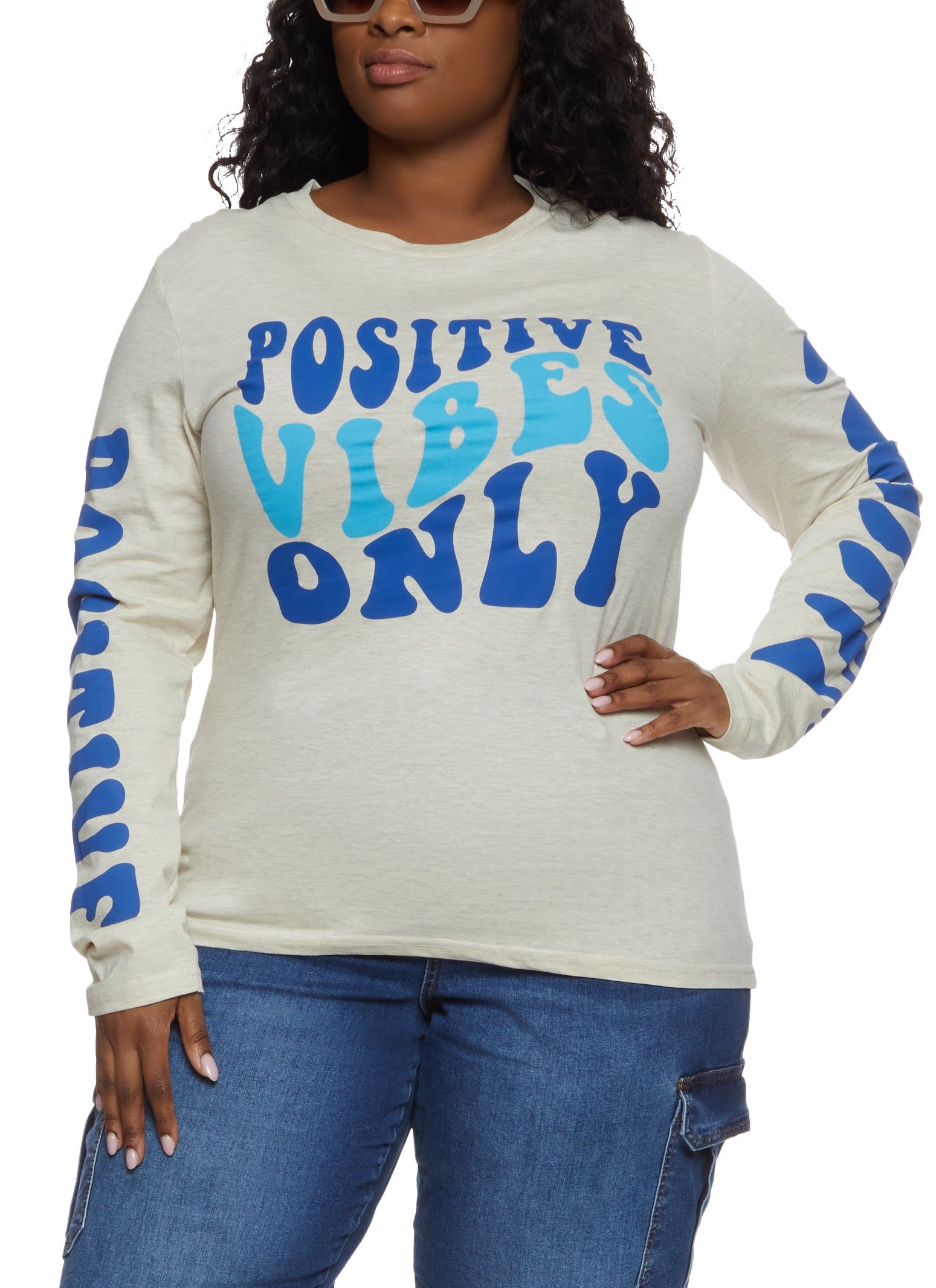 Plus Size Positive Vibes Only Graphic Tee sold by Rainbow