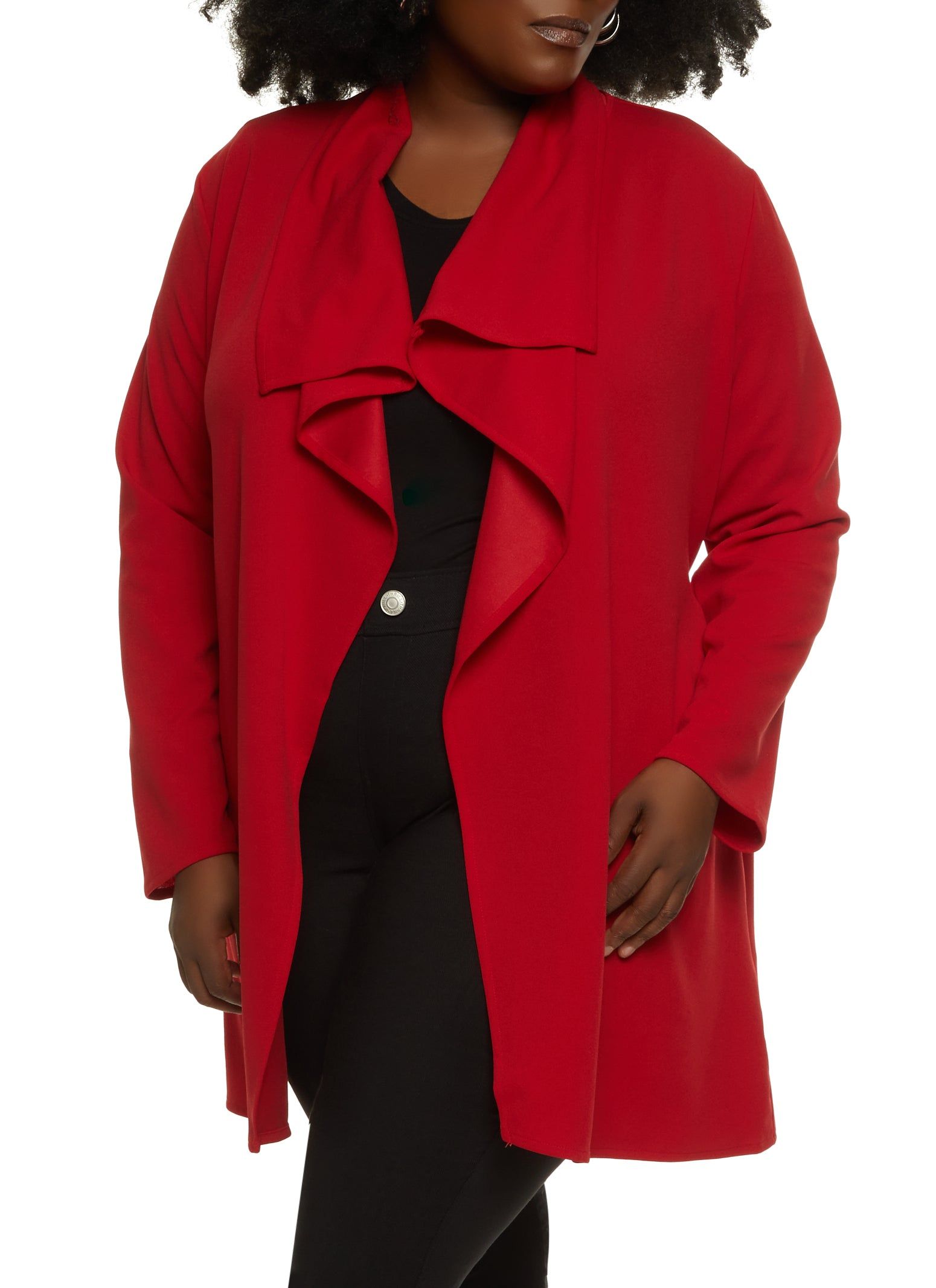 Plus Size Crepe Knit Draped Collar Wrap Coat sold by Rainbow product image thumbnail 2