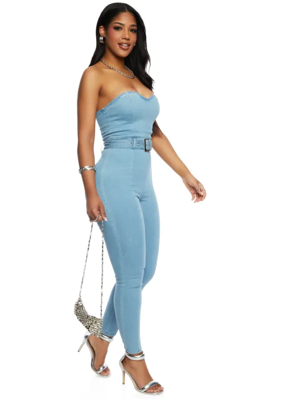 Haute Monde Denim Strapless Jumpsuit sold by Rainbow