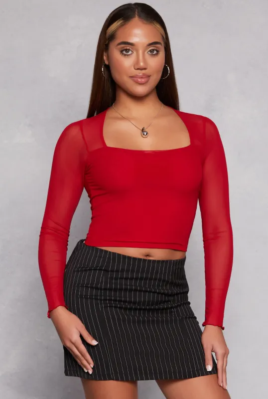 Mesh Sleeve Square Neck Long Sleeve Top sold by Rainbow