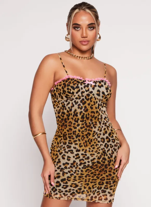 Leopard Print Lace Trim Cami Dress sold by Rainbow
