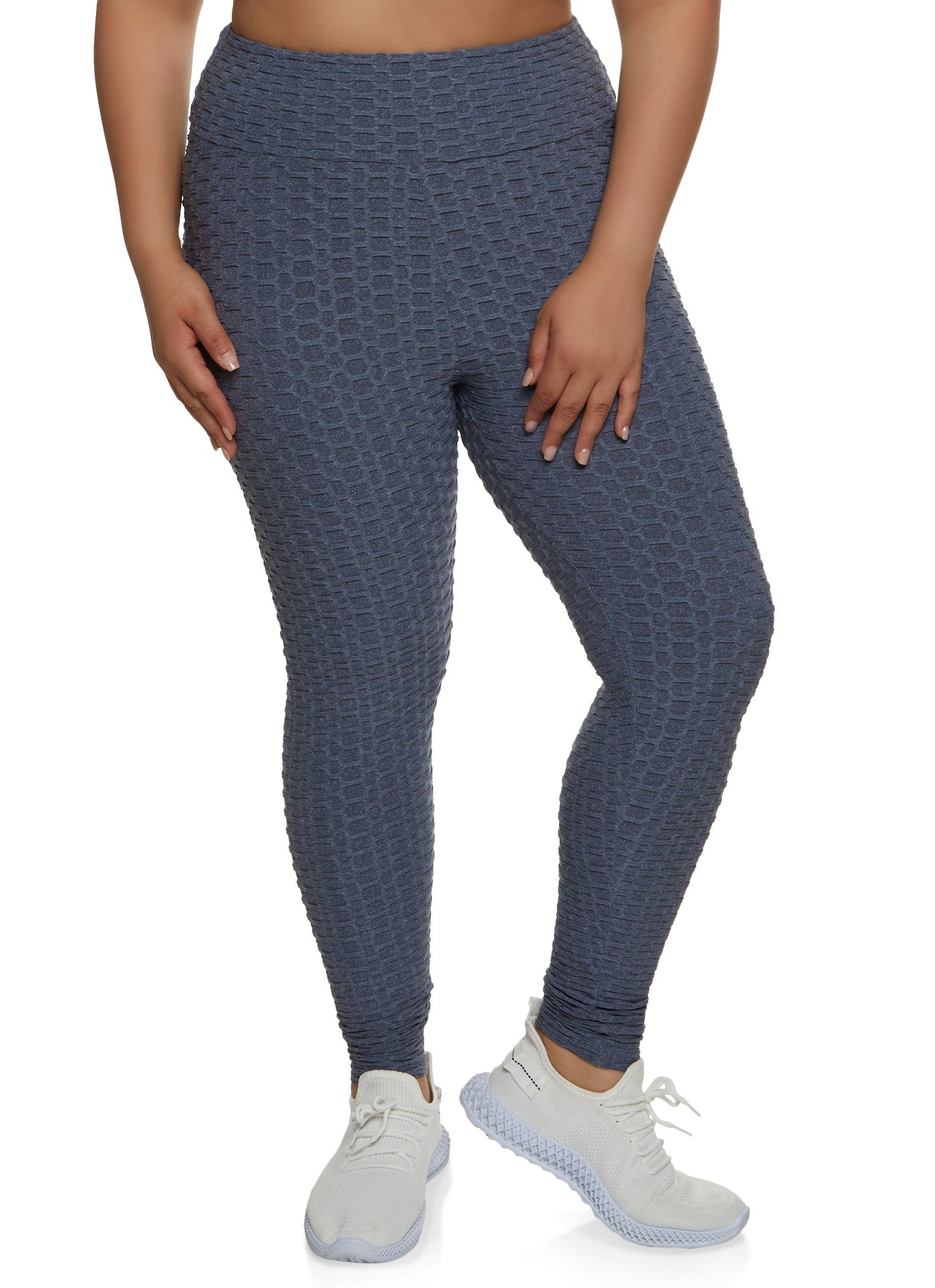 Plus Size Solid Honeycomb High Waisted Leggings sold by Rainbow