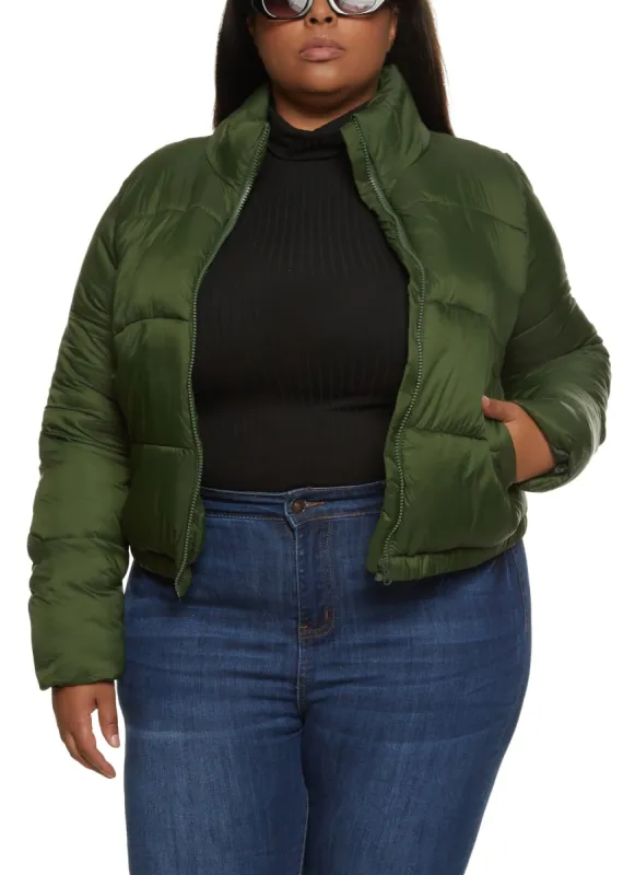 Plus Size Nylon Mock Neck Puffer Jacket sold by Rainbow