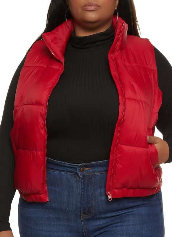 Plus Size Mock Neck Puffer Vest sold by Rainbow
