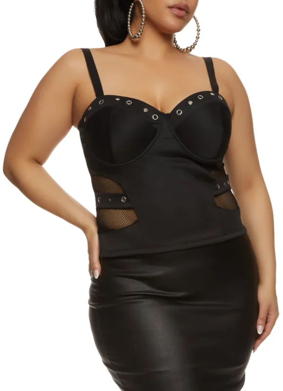 Plus Size Grommet Trim Fishnet Bustier Top sold by Rainbow