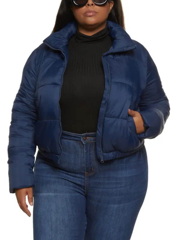 Plus Size Nylon Mock Neck Puffer Jacket sold by Rainbow