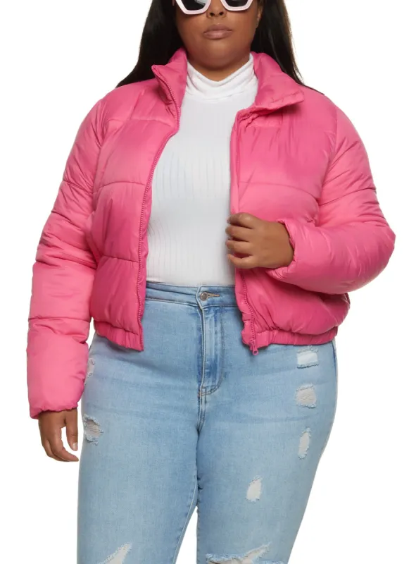 Plus Size Nylon Mock Neck Puffer Jacket sold by Rainbow
